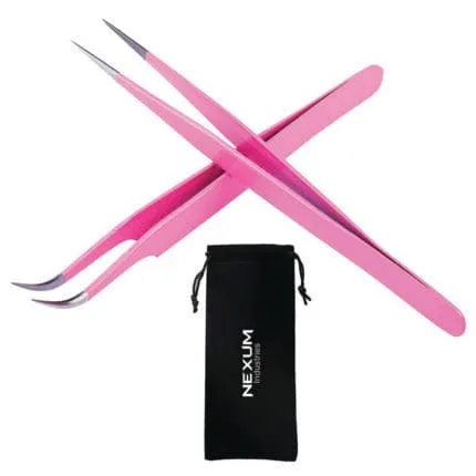 Eyelash tweezers set of 2 pink nexum industries