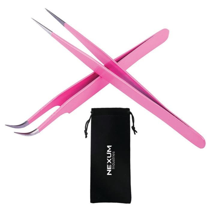 Eyelash tweezers set of 2 pink nexum industries