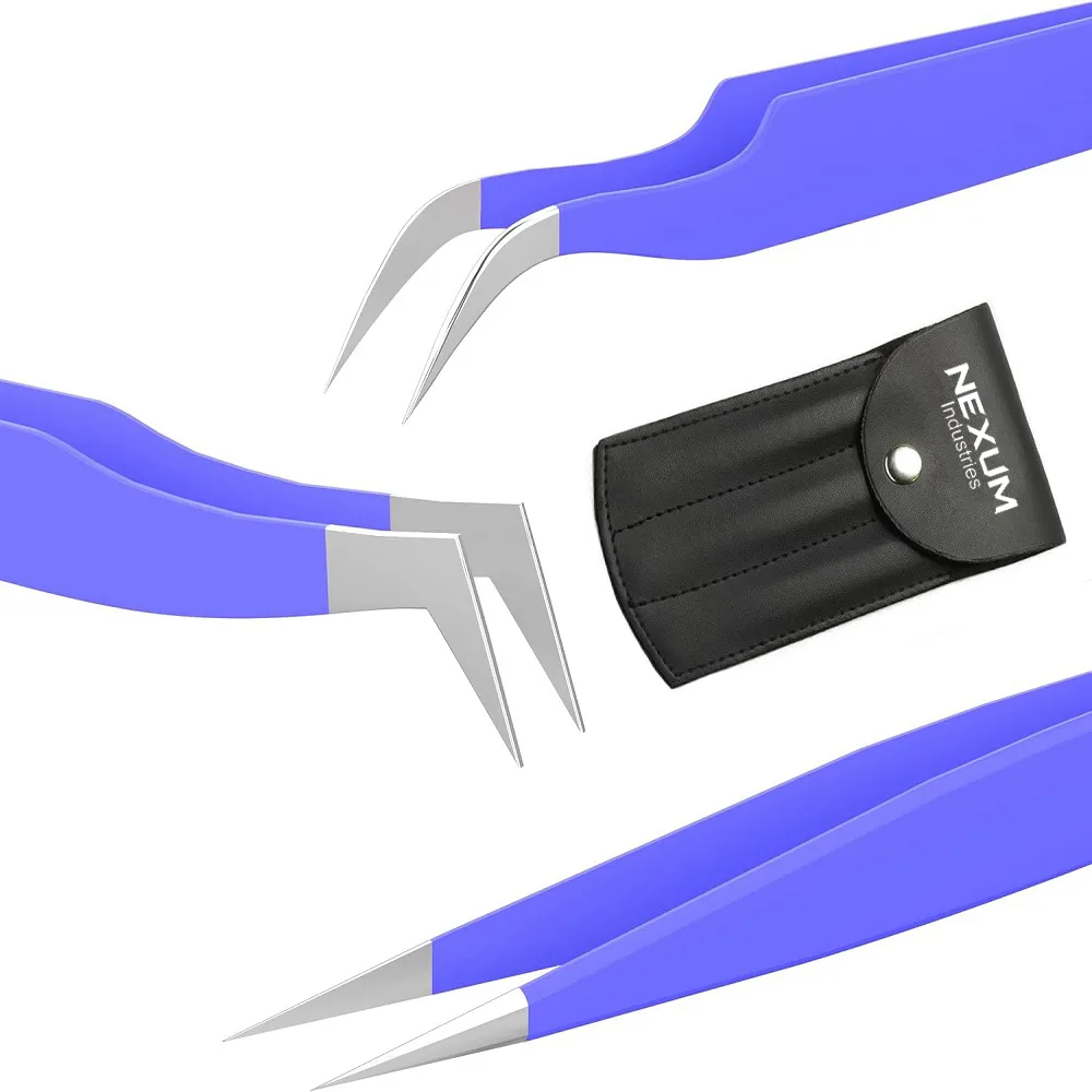 Eyelash tweezers set of 3 nexum industries blue 2