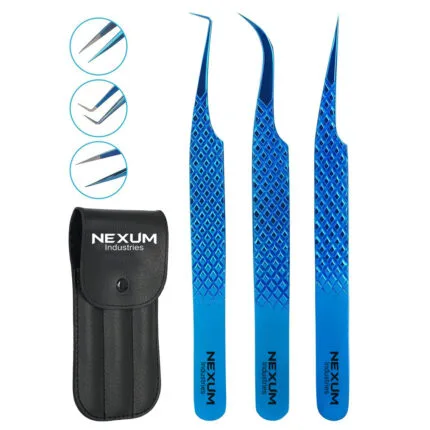 Eyelash tweezers set of 3 nexum industries blue