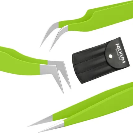 Eyelash tweezers set of 3 nexum industries green 4