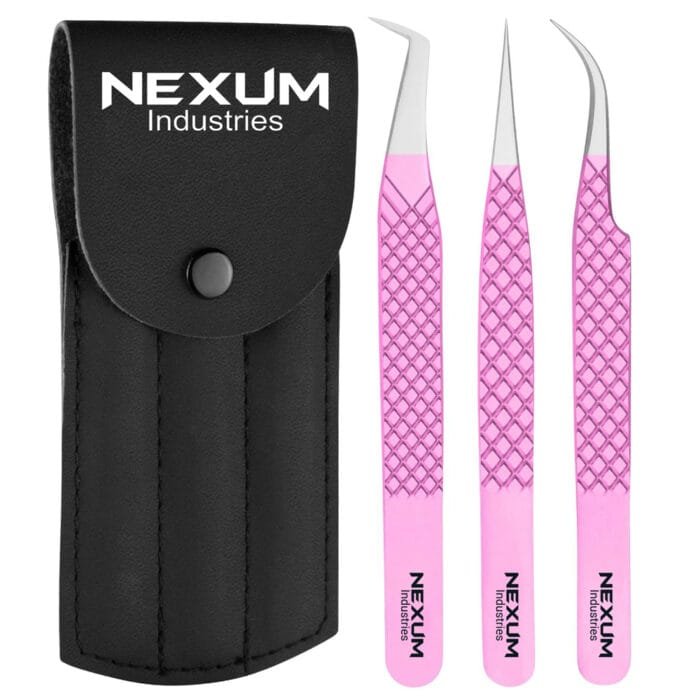 Eyelash tweezers set of 3 nexum industries pink