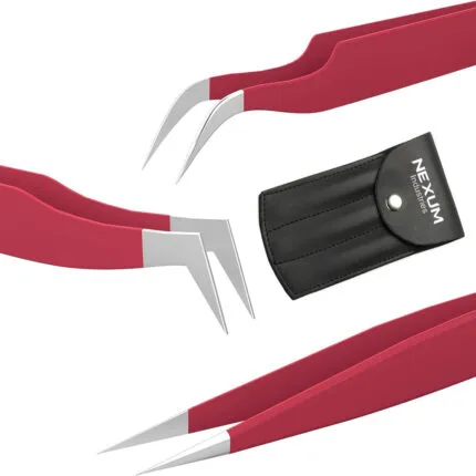 Eyelash tweezers set of 3 nexum industries red 6