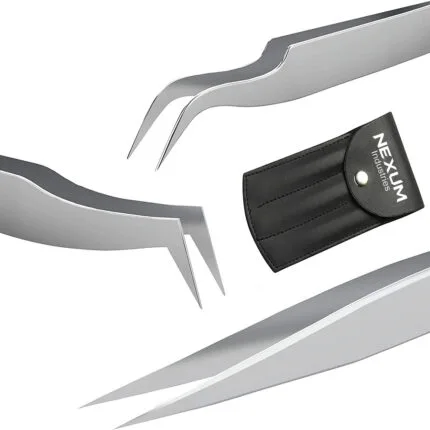 Eyelash tweezers set of 3 nexum industries silver 7