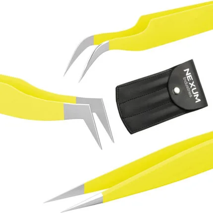 Eyelash tweezers set of 3 nexum industries yellow 10