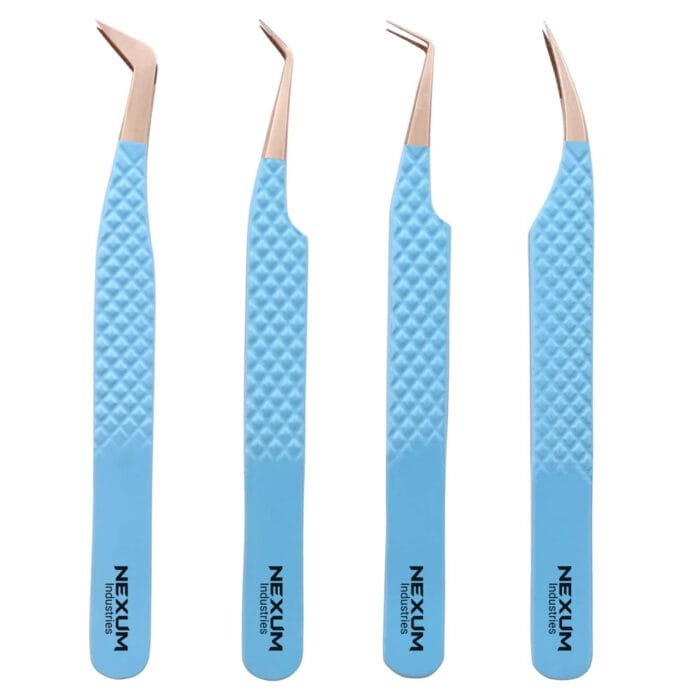 Eyelash tweezers set of 4 nexum industries blue 9