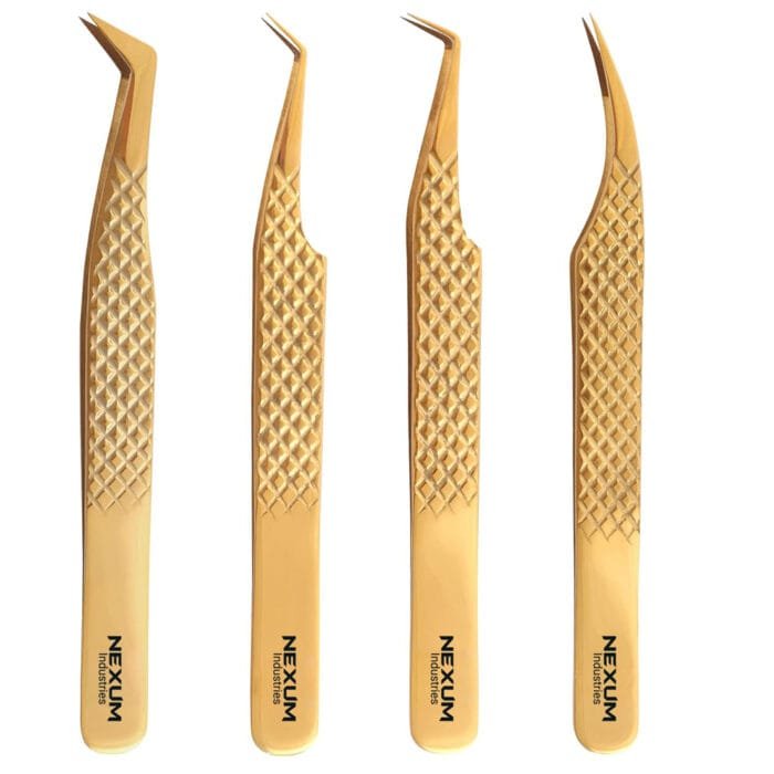 Eyelash tweezers set of 4 nexum industries gold 1