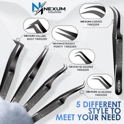 Eyelash tweezers set of 5 nexum industries black 12