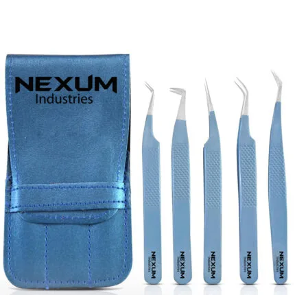 Eyelash tweezers set of 5 nexum industries blue 7