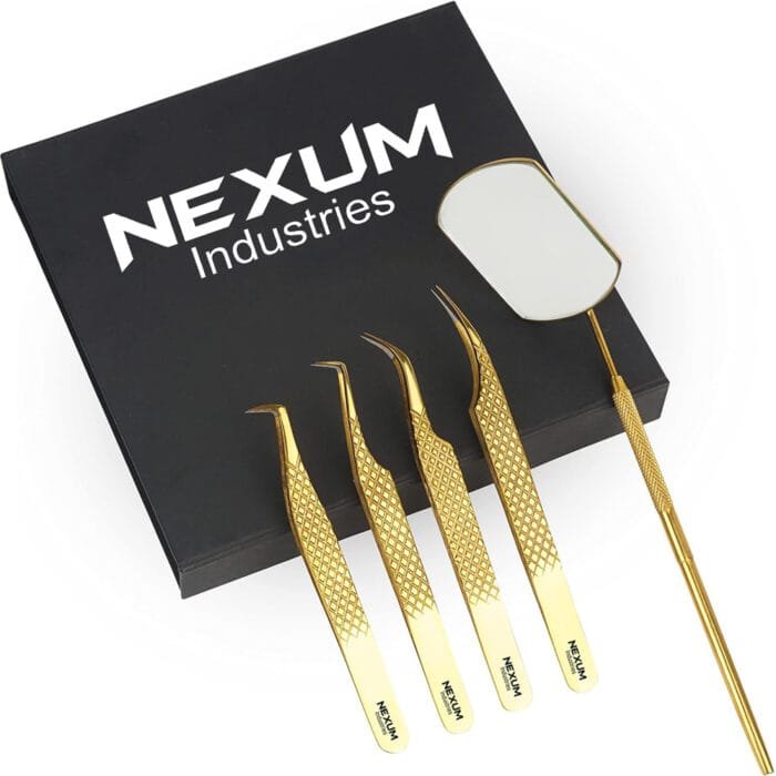 Eyelash tweezers set of 5 nexum industries gold 1