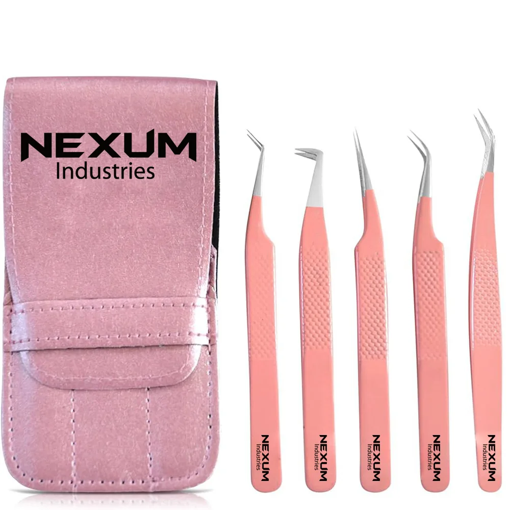Eyelash tweezers set of 5 nexum industries peach silver 9