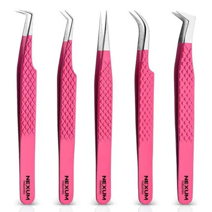 Eyelash tweezers set of 5 nexum industries pink 6