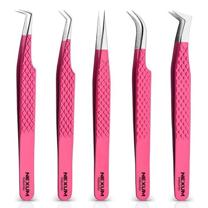 Eyelash tweezers set of 5 nexum industries pink 6