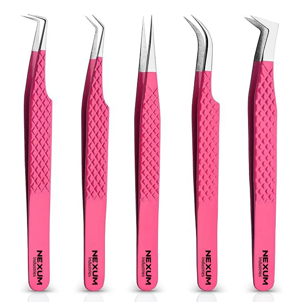 Eyelash tweezers set of 5 nexum industries pink 6