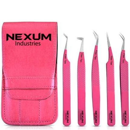 Eyelash tweezers set of 5 nexum industries pink silver 10