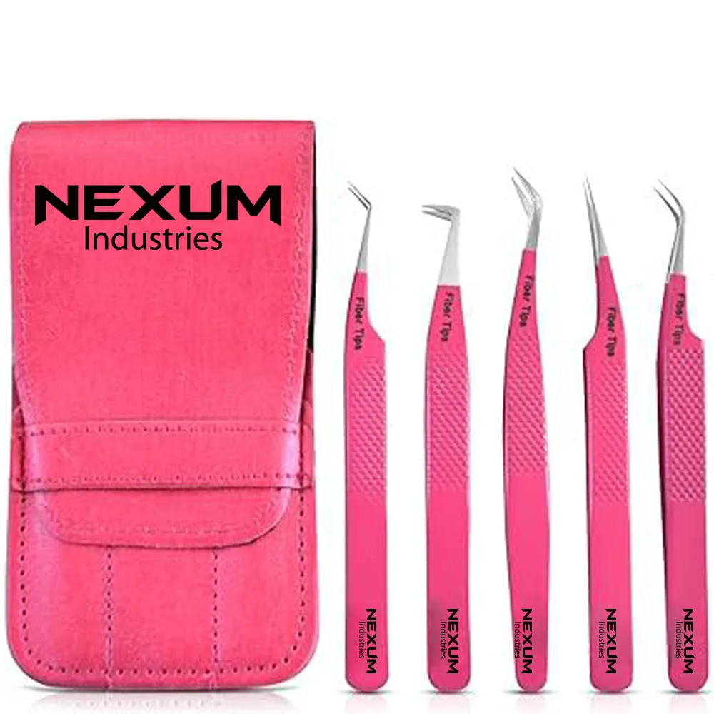Eyelash tweezers set of 5 nexum industries pink silver 10