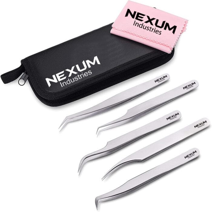 Eyelash tweezers set of 5 nexum industries silver 21