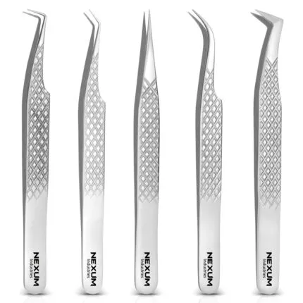 Eyelash tweezers set of 5 nexum industries silver 5