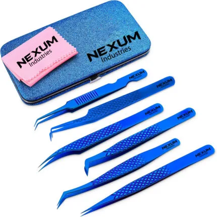 Eyelash tweezers set of 6 nexum industries blue 1