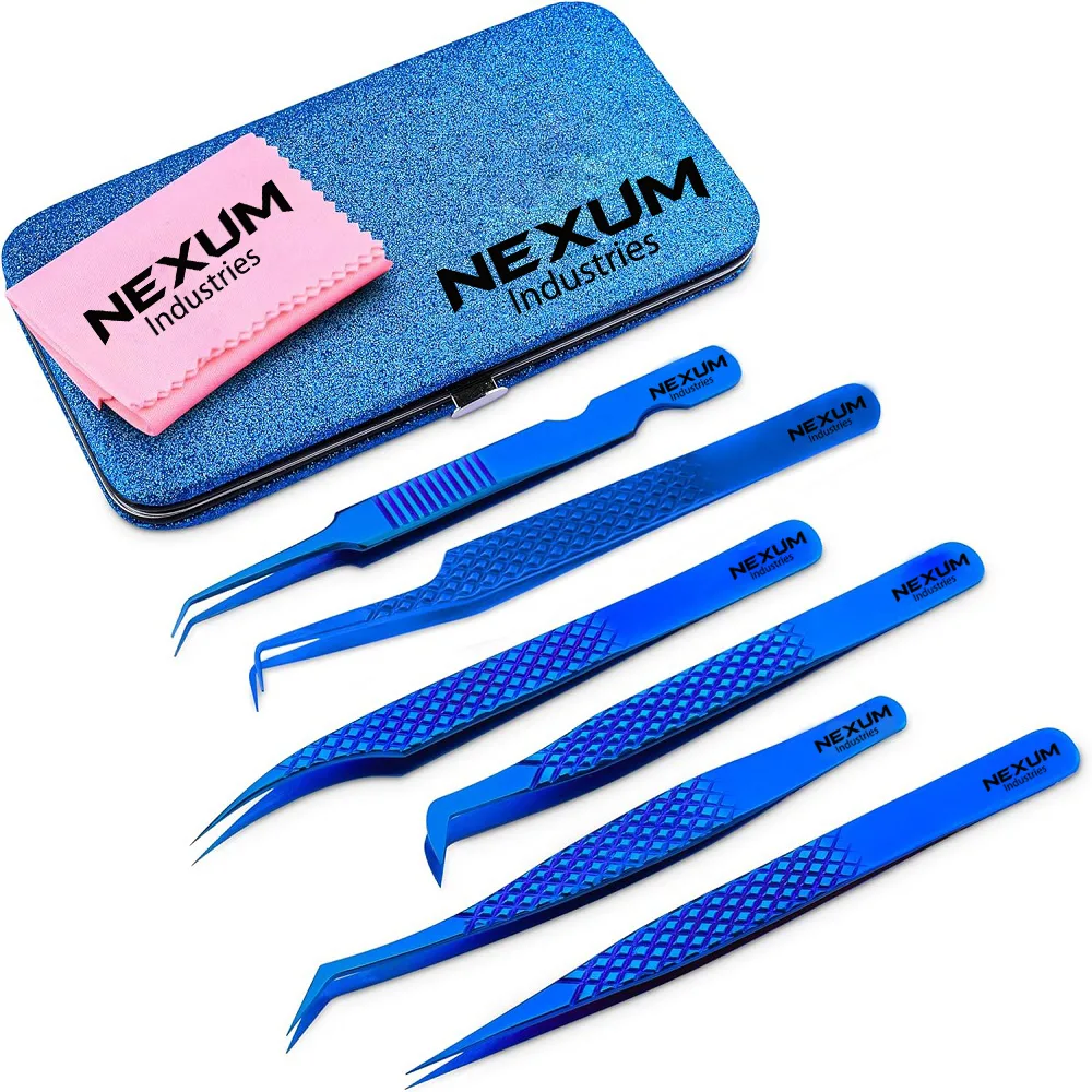 Eyelash tweezers set of 6 nexum industries blue 1