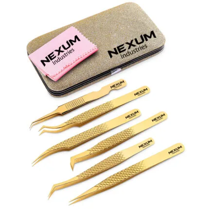 Eyelash tweezers set of 6 nexum industries gold 2