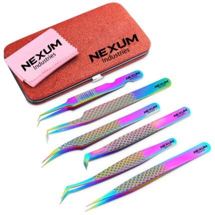 Eyelash tweezers set of 6 nexum industries rainbow 3