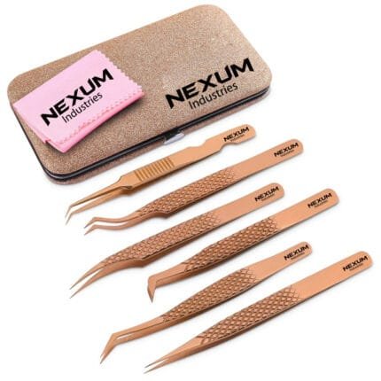 Eyelash tweezers set of 6 nexum industries rose gold 4